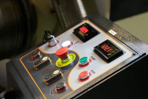 Machining center operator control post Stock Photos