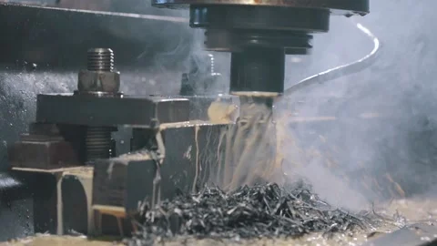 Machining a metal part on a milling machine slowmotion. Milling machine in Stock Footage 147260133