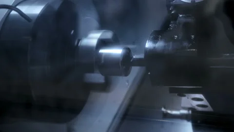 Machining of metallic product close up. Computer control of high tech manufactur Video stock 199475206