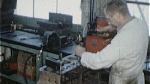 Machinist ENGINE REBUILD Machine Auto Repair 1960s Vintage Film Home Movie 7271 Stock Footage 32517751