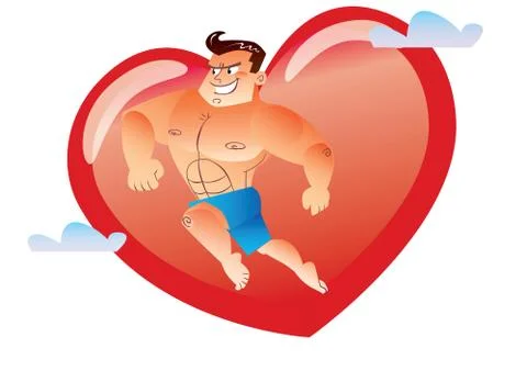 Macho bare-chested on the background red heart Stock Illustration