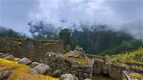 Machu Picchu circuit landscape view sunny cloudy morning Peru Perú aerial drone Stock Footage 326020059