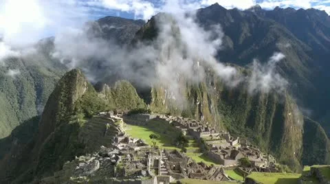 Machu Picchu with clouds, Cusco, peru, Southamerica Stock Footage 12140832
