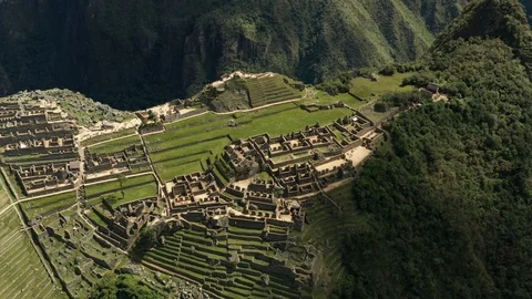Machu Picchu Peru Aerial Fly Over Close Up Drone v4 Stock Footage