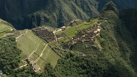 Machu Picchu Peru Aerial Fly Over Close Up Drone v8 Stock Footage