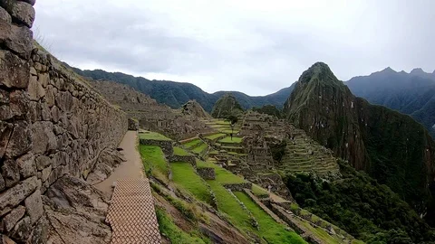 Machu Picchu scene Peru South America Slow motion view of Inca landscape Stock Footage