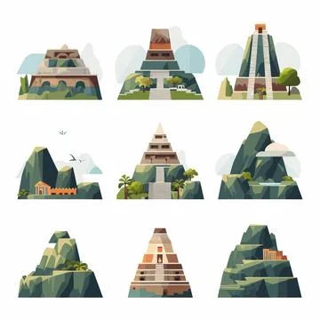 Machu Picchu set vector isolated on white Ilustración de archivo