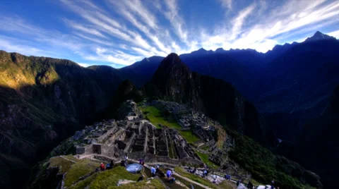 Machu Picchu sunrise in wide angle in time lapse with clouds in HDR Stock Footage 33831784