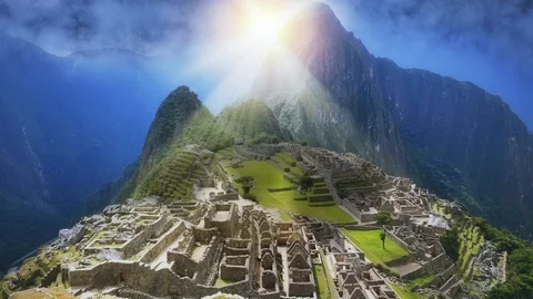 Machu Picchu with  sunset perspective Stock Footage
