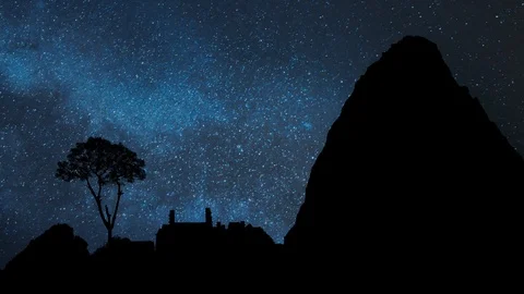 Machu Picchu: Time Lapse by Night with Stars, Milky Way, Ruins Ancient Inca City Stock Footage 126821391