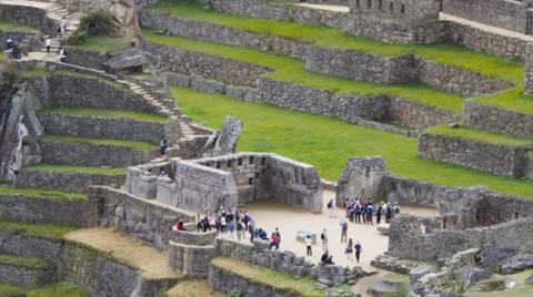 Machu Picchu wide angle in time lapse showing people moving around Stock Footage 33831071