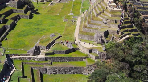Machu Picchu wide angle in time lapse showing people moving around Stock Footage 33831155