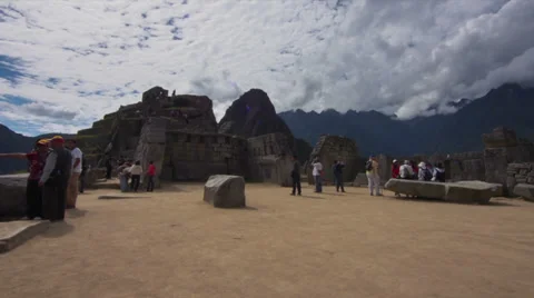 Machu Picchu wide angle in time lapse with clouds inside temple Stock Footage 33831218