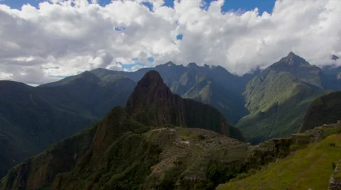 Machu Picchu wide angle in time lapse with clouds Stock Footage 33831398