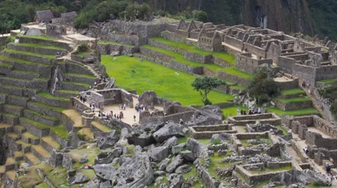 Machu Picchu wide angle in time lapse showing people moving around Stock Footage 33831504