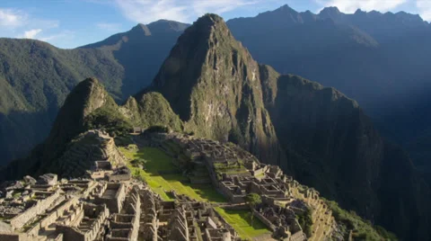 Machu Picchu wide angle in time lapse with clouds Stock Footage 33831676