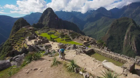 Machu Picchu wide angle in time lapse with clouds Stock Footage 33831894