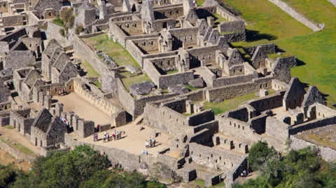 Machu Picchu wide angle in time lapse showing people from above Stock Footage 33831929