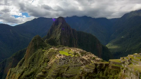 Machu Picchu wide angle in time lapse with clouds Stock Footage 33832015