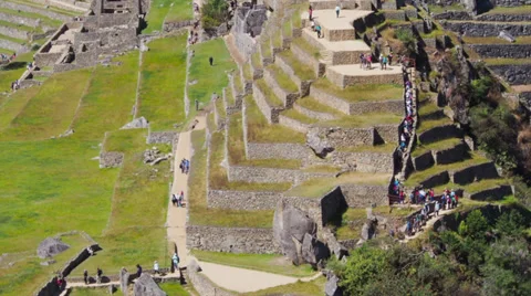 Machu Picchu wide angle in time lapse showing people moving around Stock Footage 33832134