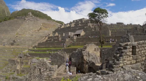 Machu Picchu wide angle in time lapse with clouds Stock Footage 33832137
