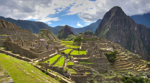 Machu Picchu wide angle in time lapse with clouds Stock Footage 33832337