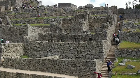 Machu Picchu wide angle in time lapse showing people moving around Stock Footage 33832377