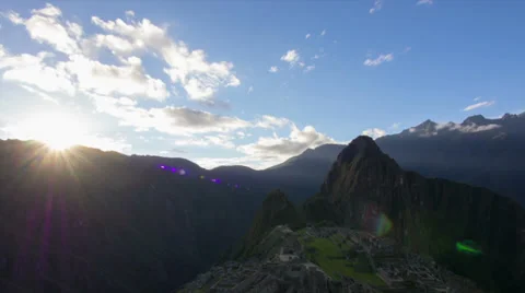 Machu Picchu wide angle in time lapse at sunset Video stock 33832469