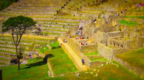 Machu Picchu wide angle in time lapse showing people and tree moving around Stock Footage 33832476