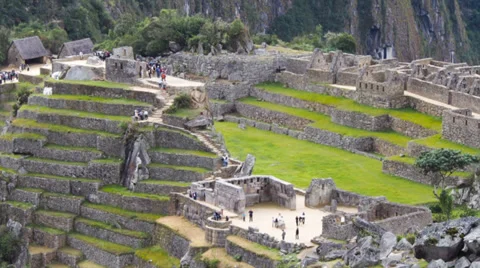 Machu Picchu wide angle in time lapse showing people moving around Stock Footage 33832696