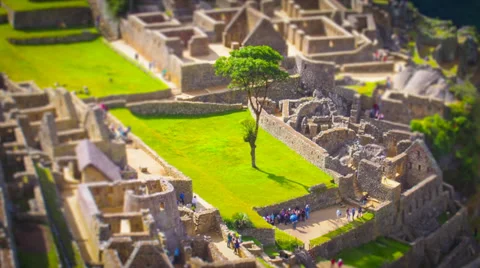 Machu Picchu wide angle in time lapse showing people and tree moving around Stock Footage 33832727