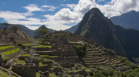 Machu Picchu wide angle in time lapse with clouds Stock Footage 33832813