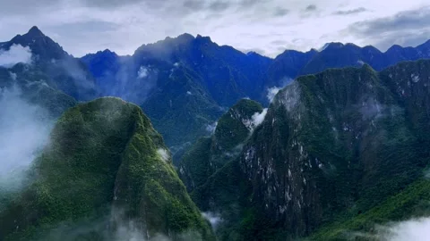 Machu Pichhu Peruvian Andes jungle Aguas Clients Peru Perú aerial drone Stock Footage 325759587