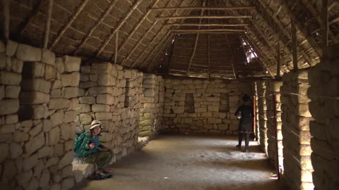 Machu Pichu, Peru - 02/14/2024: Inside the strtucture of a kancha made by Video stock 264718757