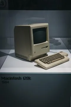 Macintosh 128K computer on display inside Apple Museum in Prague, Czech Repub Stock Photos