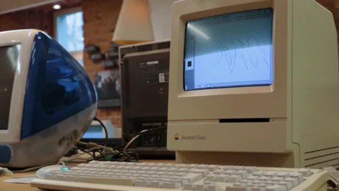Macintosh Classic PC the first computer of the Apple Stock Footage 167203386