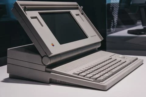 Macintosh portable computer on display inside Apple Museum in Prague, Czech R Stock Photos
