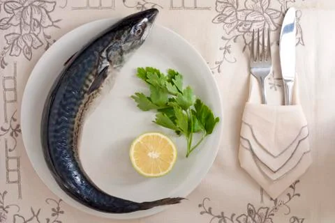Mackerel on A Dish Stock Photos
