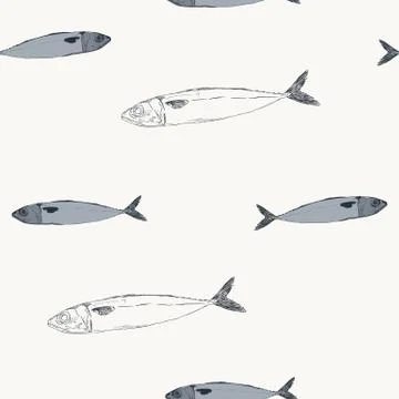 Mackerel fish , hand drawn seamless pattern. Stock Illustration