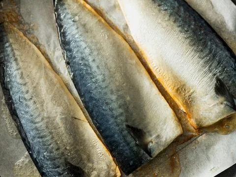 Mackerel fish on a plate Stock Photos