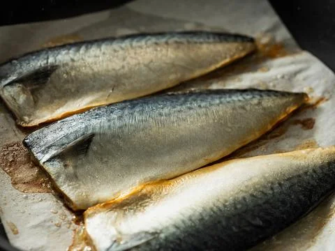 Mackerel fish on a plate Stock Photos
