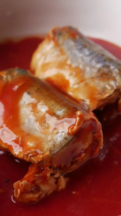 Mackerel fish in rich red tomato sauce Stock-Footage 333617264