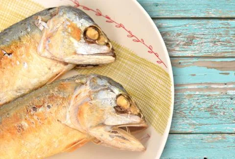 Mackerel fried on a dish Foto stock