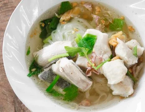 Mackerel noodle with soup Stock Photos