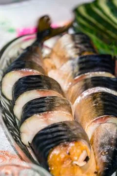 Mackerel on a plate Stock Photos