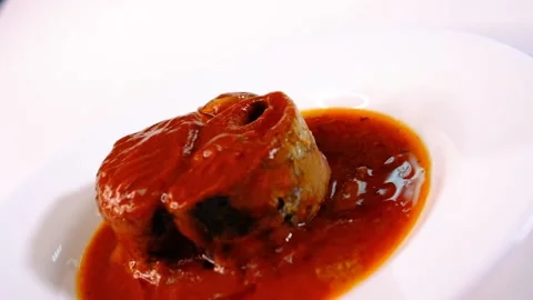 Mackerel in tomato on a plate Stock Footage 211725362