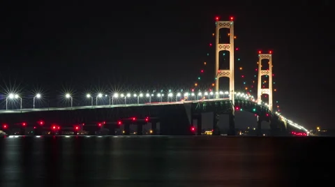 Mackinac Bridge Night Time-lapse Video stock 44056568