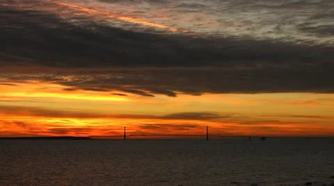 Mackinac Bridge at Sunset Stock Footage 10832206