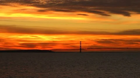 Mackinac Bridge at Sunset pan Stock Footage 10832253