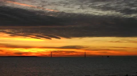Mackinac Bridge timelapse at Sunset Stock Footage 10832124